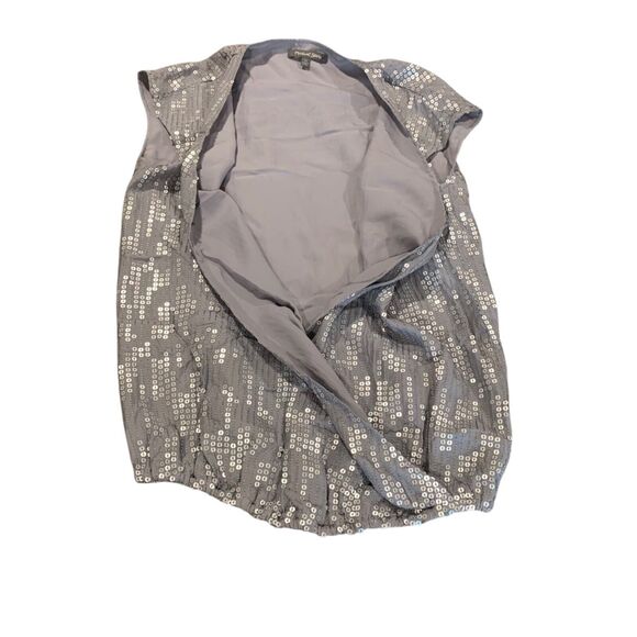 Michael Stars Womens Silver Gray Sleeveless Silk Sequin Gathered Hem Top XS - Picture 7 of 8